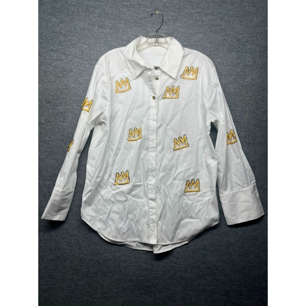 Alice + Olivia Basquiat Crown Button Front Shirt White Long Sleeve Size M